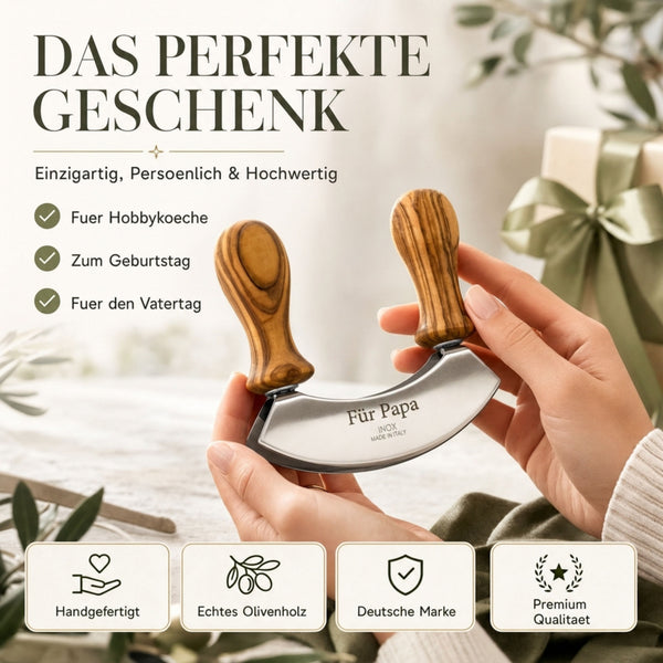 OLIQUE Wiegemesser personalisiert, Olivenholz - Hochwertiges Kräutermesser