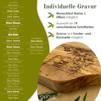 Kräuterbrett mit Griff personalisiert, Olivenholz - Rustikales Olivenholzbrett mit Gravur als Hochzeitsgeschenk