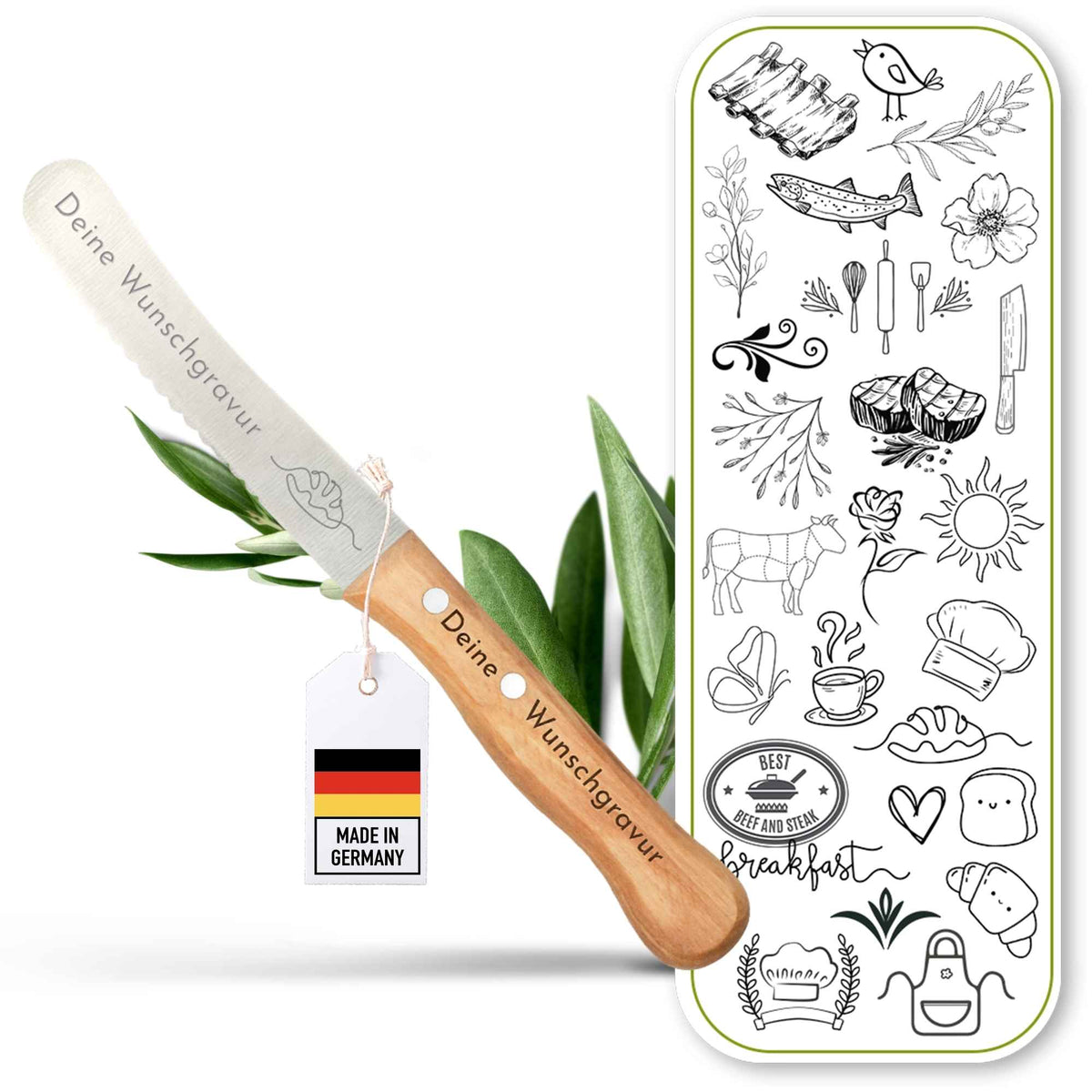 Brötchenmesser personalisiert, Olivenholz - Hochwertiges Solinger Buckelsmesser