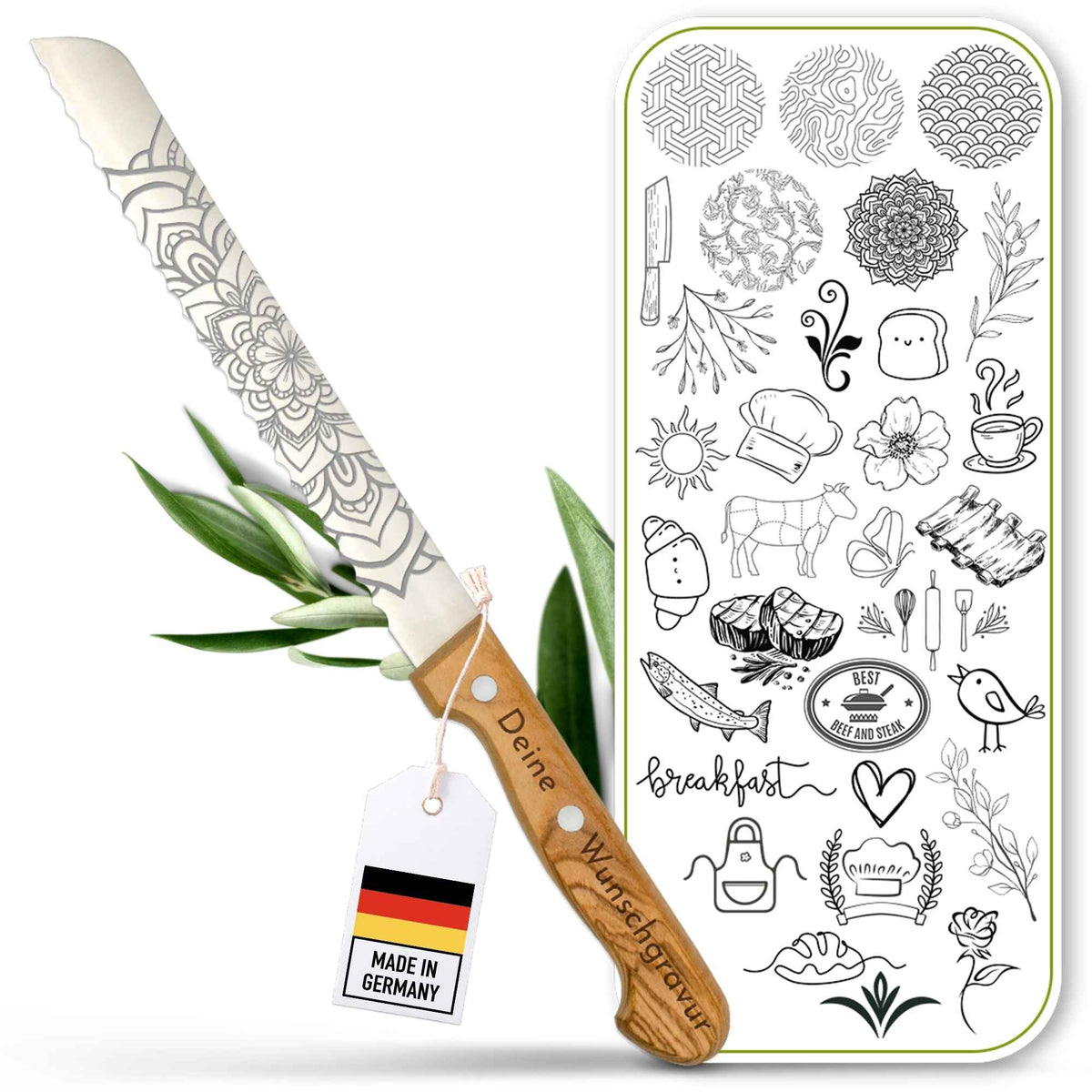 Brotmesser personalisiert, Olivenholz - Hochwertiges Solinger Brotschneidemesser