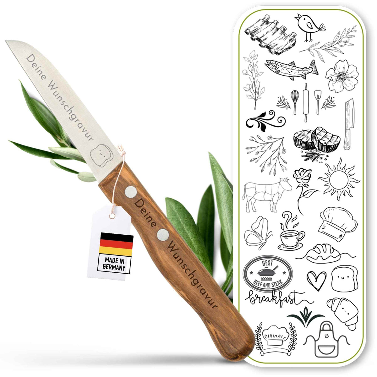 Gemüsemesser mit Olivenholzgriff – Personalisierbar mit Gravur