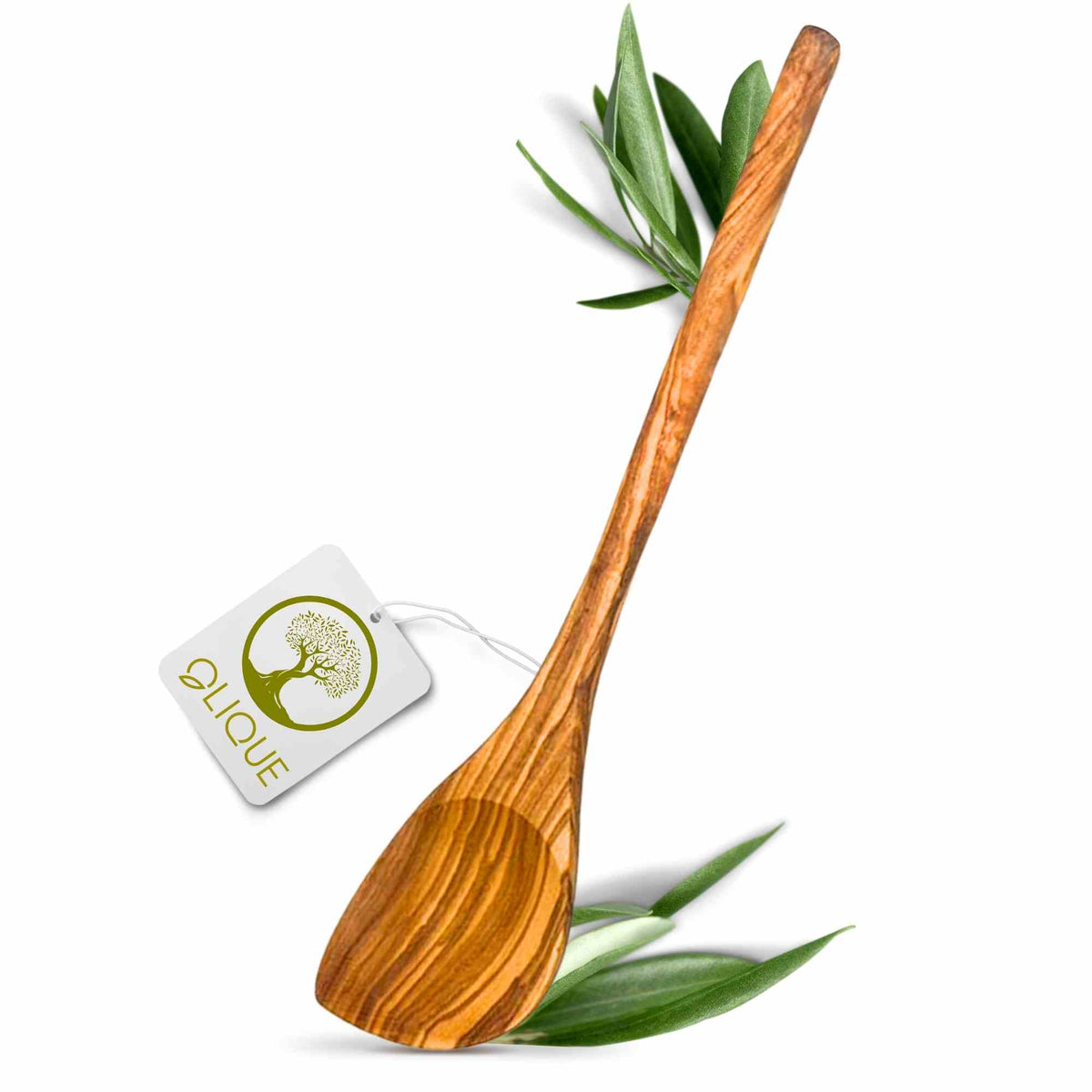 Kochlöffel aus Olivenholz 30 cm mit Ecke – Nachhaltiger Holzlöffel zum Kochen, Rühren & Braten