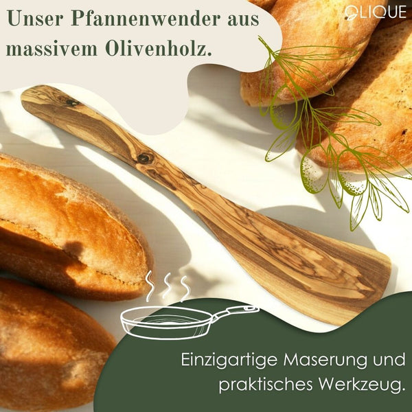 Pfannenwender (30 cm) aus Olivenholz – Einzigartiges Unikat mit natürlicher Maserung