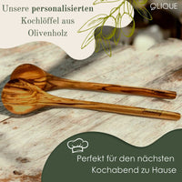 Kochlöffel personalisiert, Olivenholz - Handgemachter Holzkochlöffel mit Gravur als individuelles Geschenk