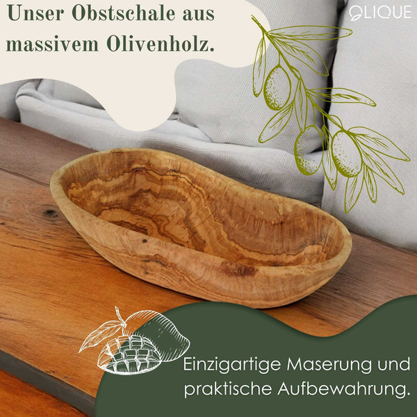 Obstschale aus Olivenholz mit Rustikalem Rand – Handgefertigte Naturprodukte