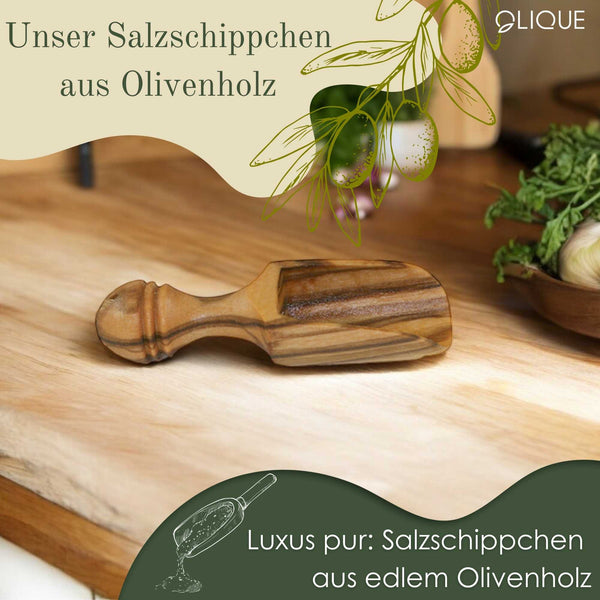 Salzschippchen aus Olivenholz – Handgefertigte Schaufel für Salz, Gewürze & Kräuter