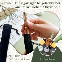 Kugelschreiber personalisiert, Olivenholz - Edler Holzkugelschreiber mit Gravur und Samtetui als individuelles Geschenk