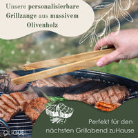 Grillzange 42 cm aus Olivenholz – personalisierbar mit Gravur