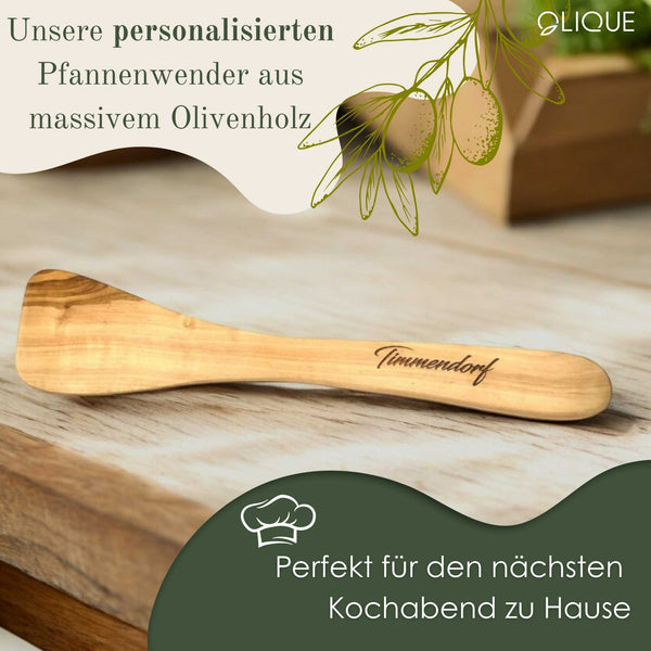 Pfannenwender personalisiert aus Olivenholz – Handgemachtes Geschenk mit indiv. Maserung