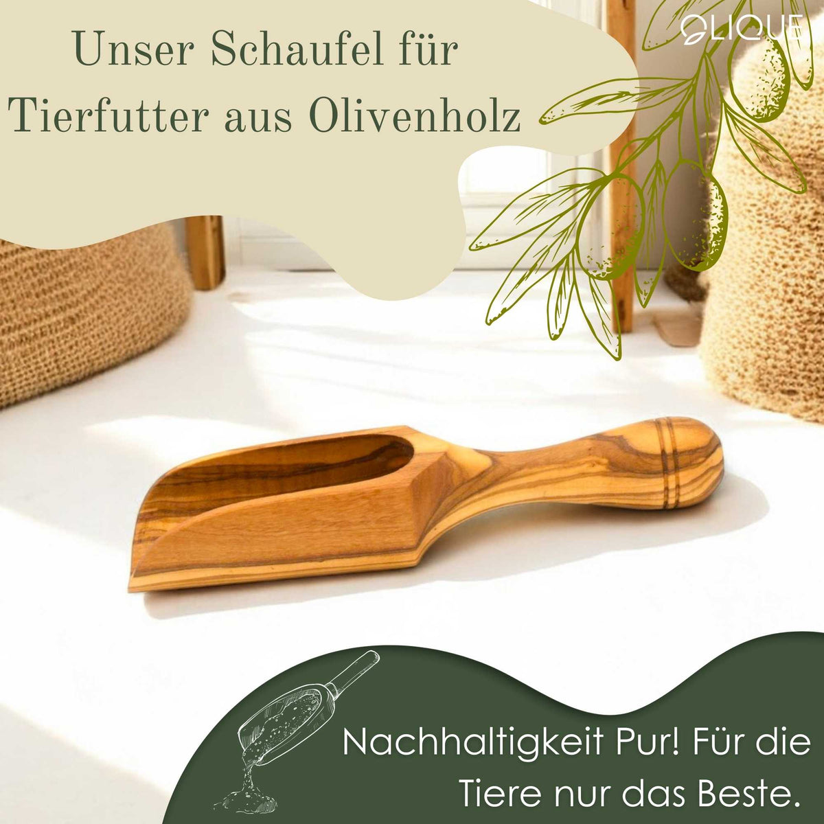 Schaufel für Tierfutter aus Olivenholz – Nachhaltiges Design