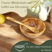 Müsli-Schale aus Olivenholz mit Löffel – Handgefertigte Naturschale für Frühstück & Snacks