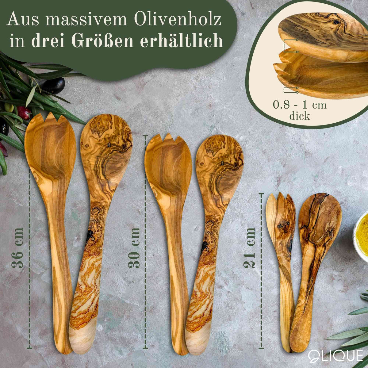 Salatbesteck aus Olivenholz – In 3 Größen für stilvolles Servieren (personalisierbar)