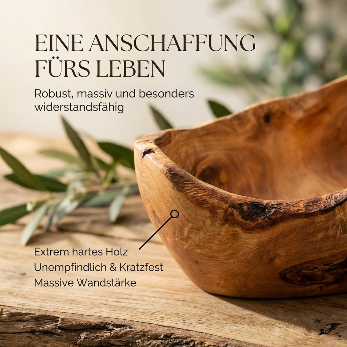 hochwertige Obstschale aus Olivenholz für Küche und Tisch