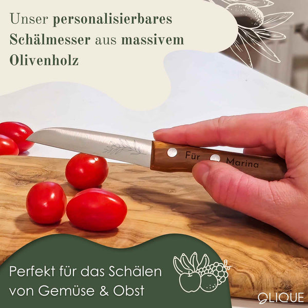Gemüsemesser mit Olivenholzgriff – Personalisierbar mit Gravur