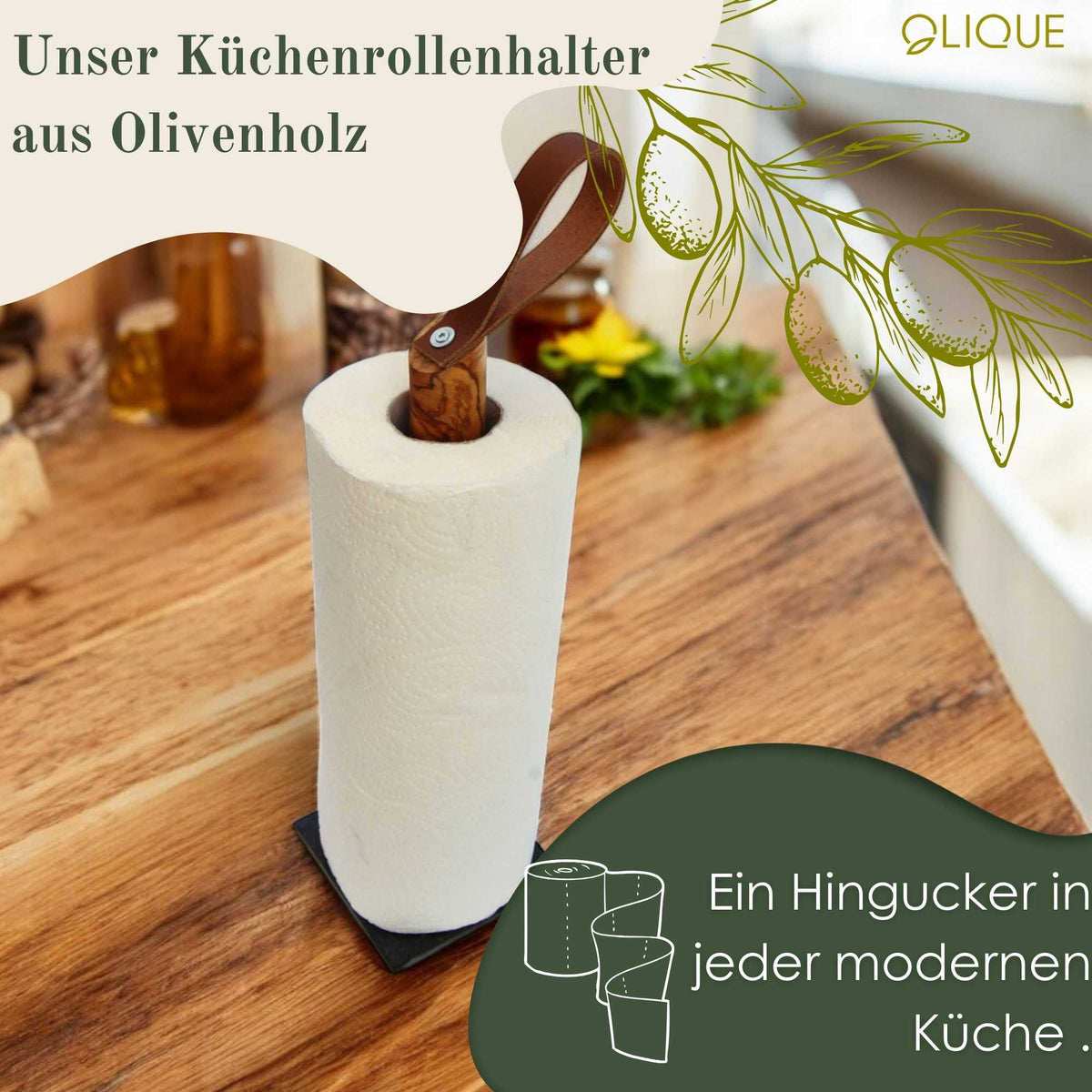 Küchenrollenhalter aus Olivenholz – Stilvoll & Natürlich