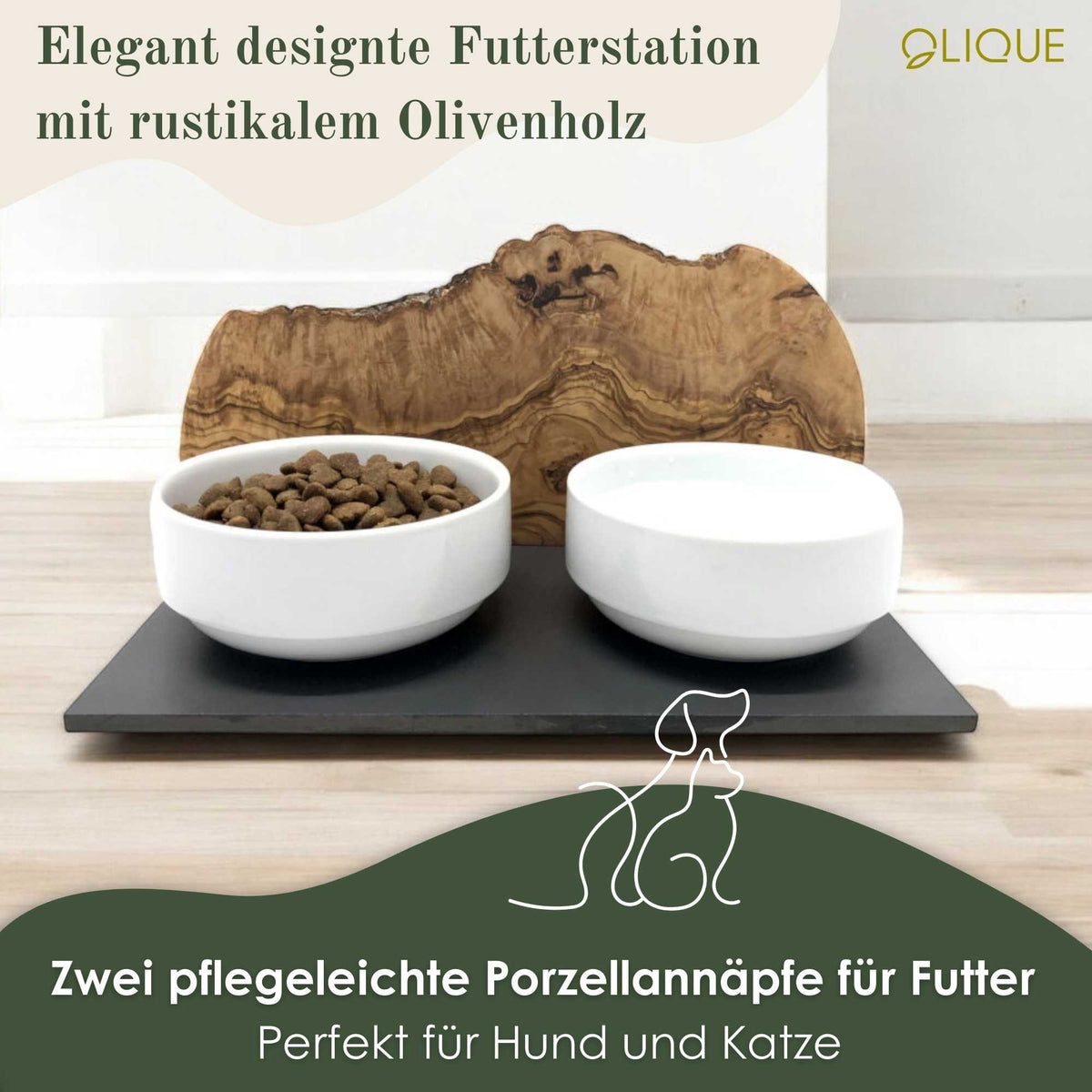 Personalisierbare Futterstation für Katzen & Hunde DUO - Gravierbar & handgefertigt