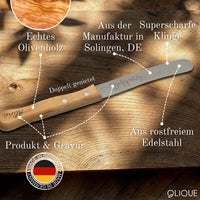 Brötchenmesser personalisiert, Olivenholz - Hochwertiges Solinger Buckelsmesser