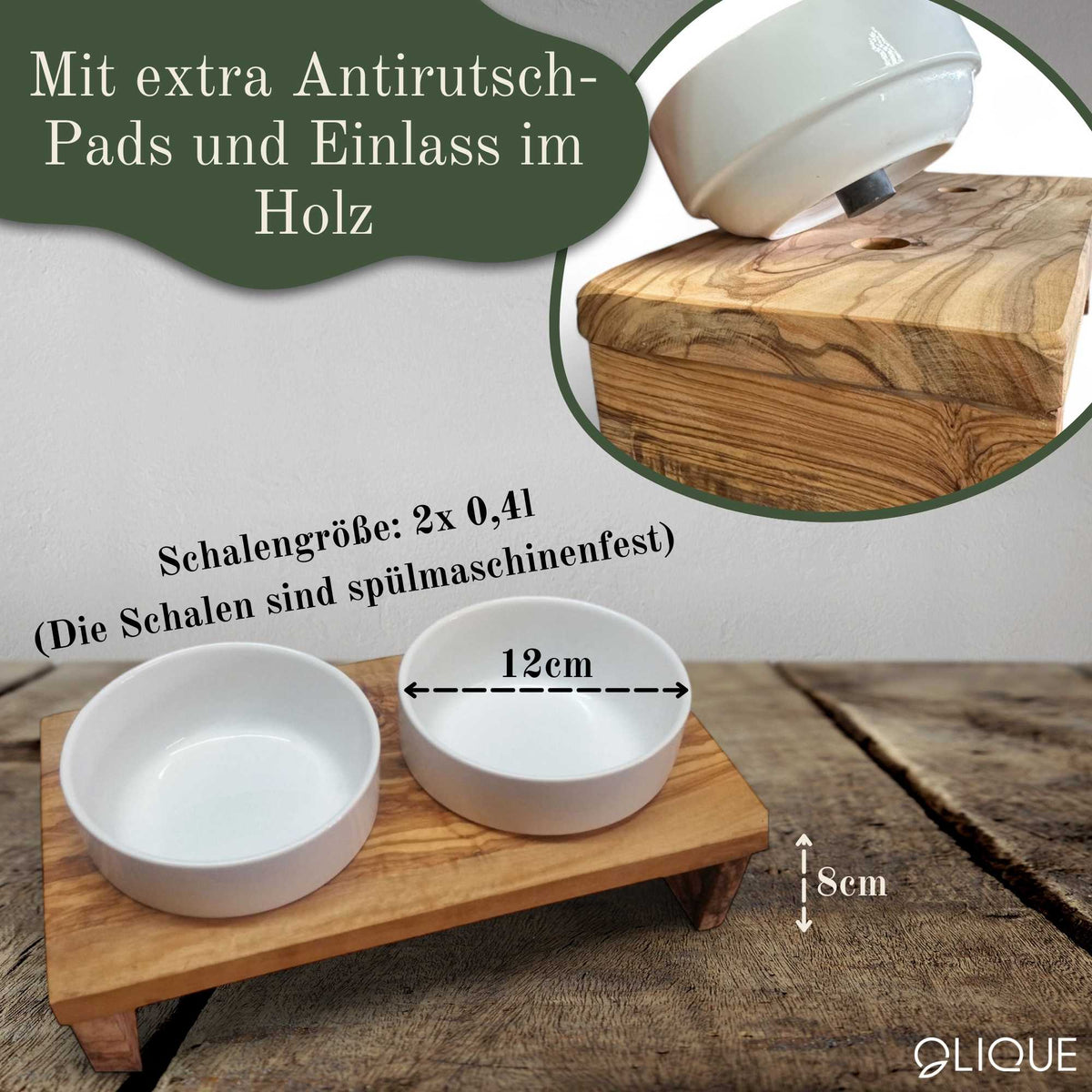 Exklusive Futterstation Dandy Plus aus Olivenholz – Handgefertigt & Hochwertig