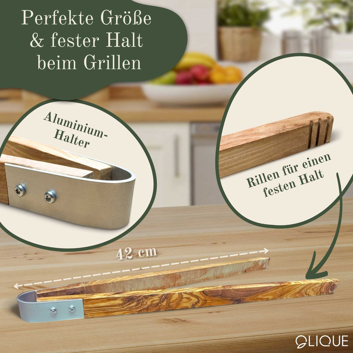 Grillzange 42 cm aus Olivenholz – personalisierbar mit Gravur