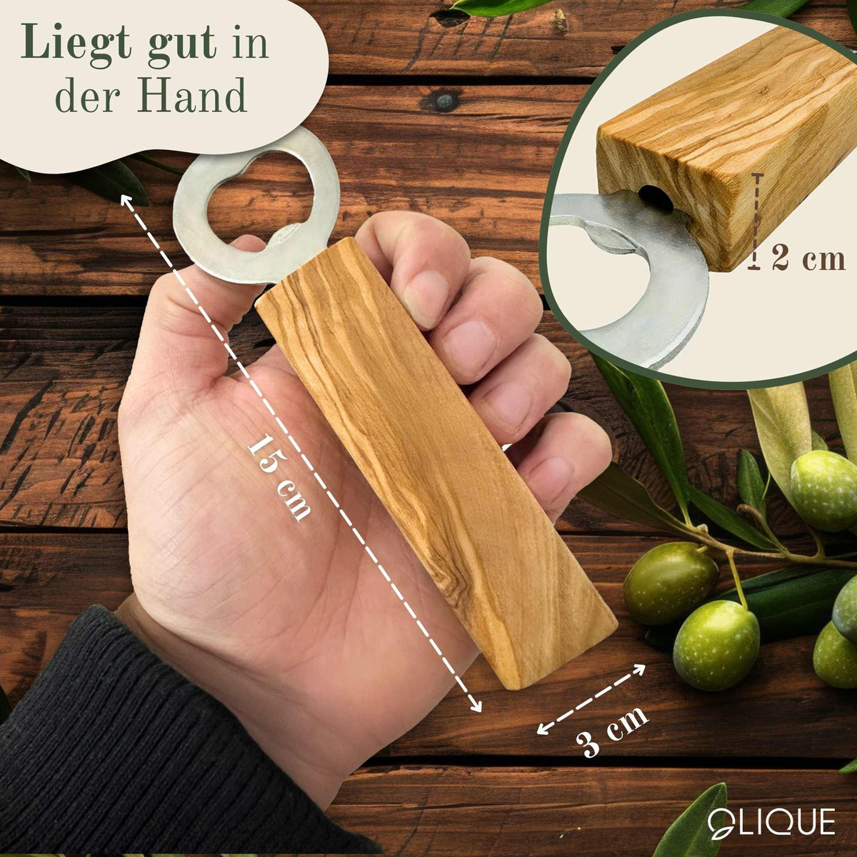 Personalisierter Flaschenöffner aus Olivenholz mit Gravur