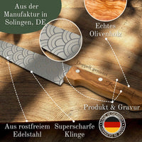 Küchenmesser personalisiert, Olivenholz - Hochwertiges Solinger Kochmesser