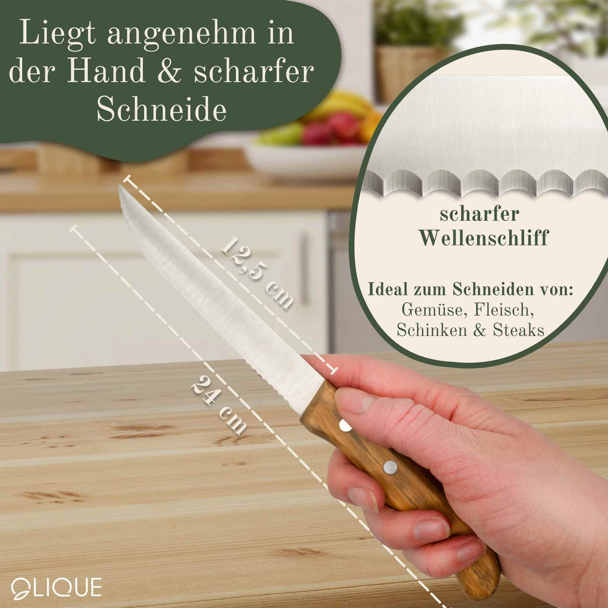 Steakmesser mit Olivenholzgriff – Personalisiert mit Gravur