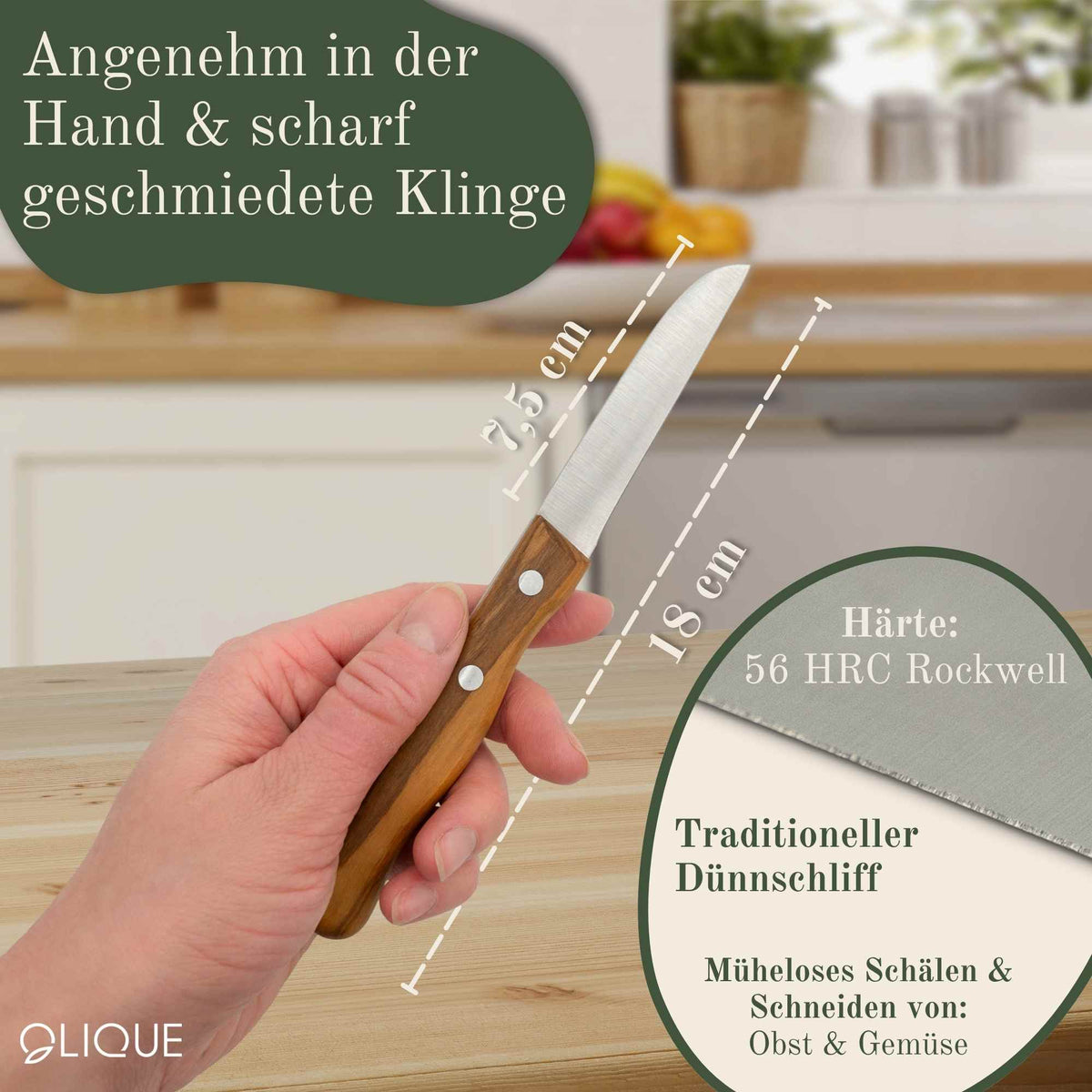 Gemüsemesser mit Olivenholzgriff – Personalisierbar mit Gravur