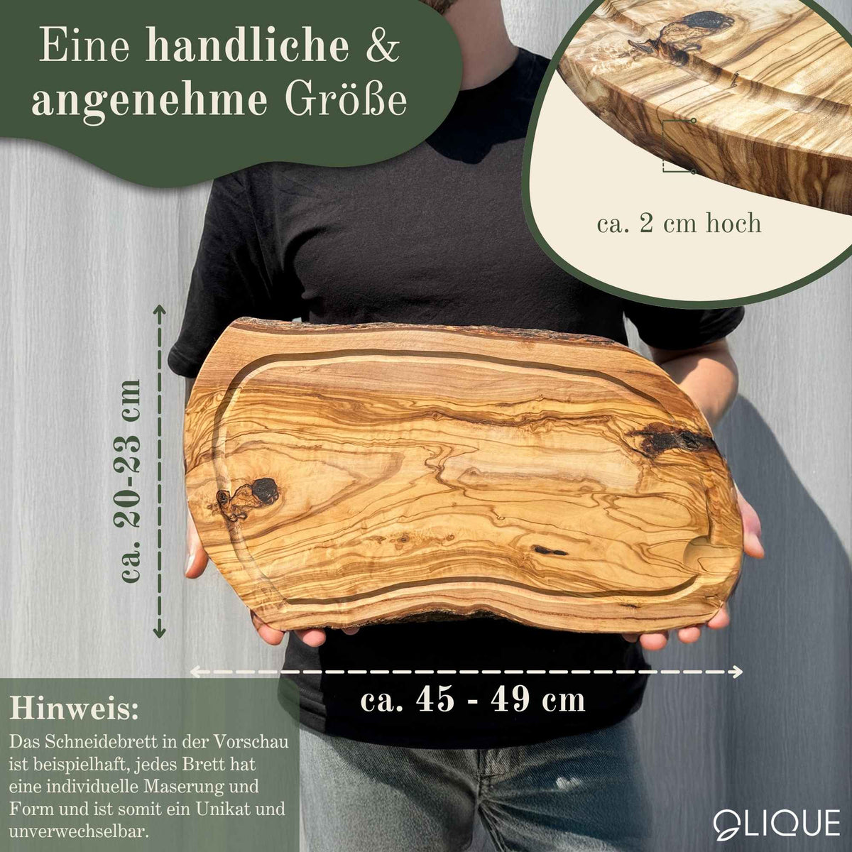 Tranchierbrett aus Olivenholz mit Rustikalem Rand & Saftrille – Hochwertige Schneidebretter