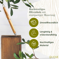 Kugelschreiber personalisiert, Olivenholz - Edler Holzkugelschreiber mit Gravur und Samtetui als individuelles Geschenk