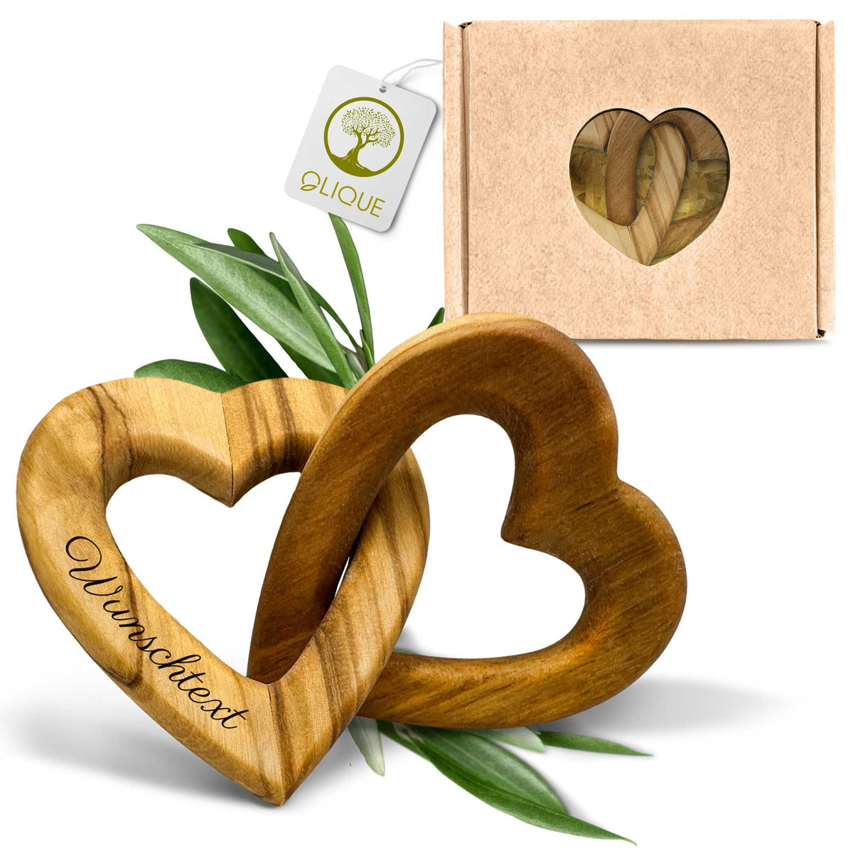 Verbundenes Herz aus Olivenholz – Symbol der Liebe und Verbundenheit