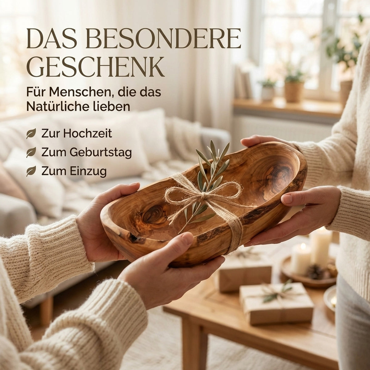 stilvolle Holzschale aus Olivenholz für Tischdekoration