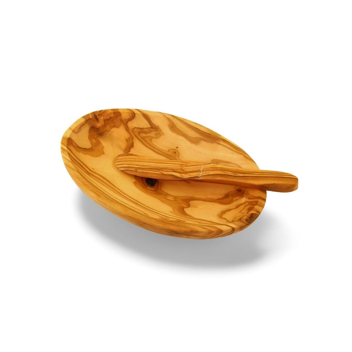 Butterschale aus Olivenholz mit Buttermesser