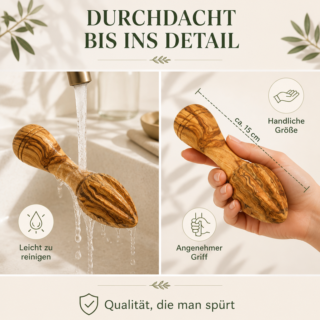 Zitronenpresse aus Olivenholz, ca. 15 cm