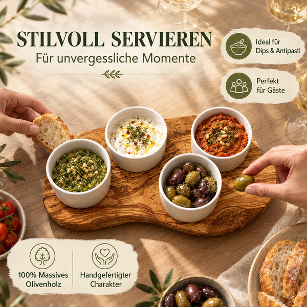 Servierbrett mit Schalen – 4 Porzellanschälchen