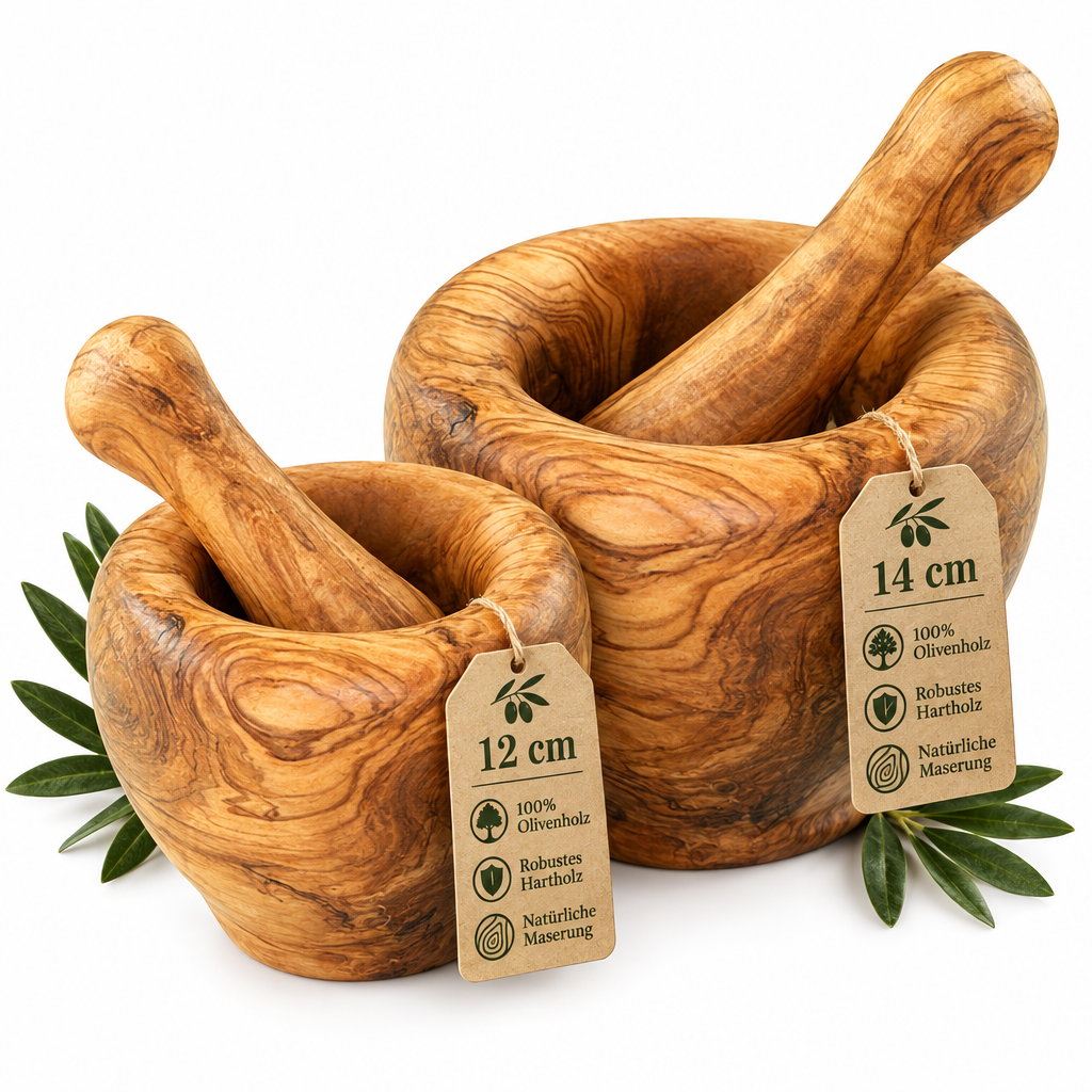 Mörser aus Olivenholz mit Stößel