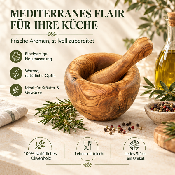 Mörser aus Olivenholz mit Stößel