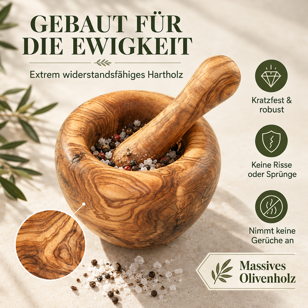 Mörser aus Olivenholz mit Stößel