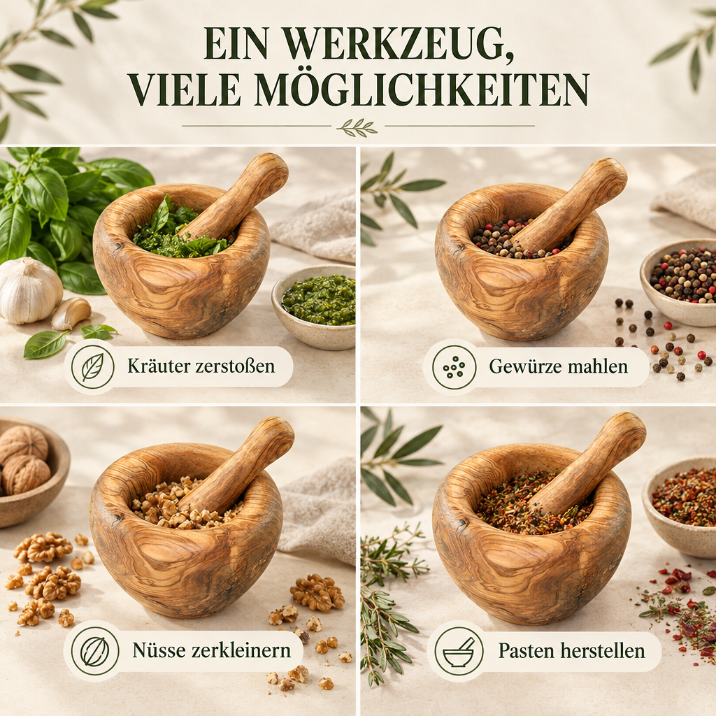 Mörser aus Olivenholz mit Stößel