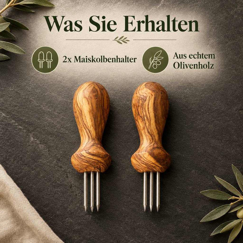 Maiskolbenhalter 2er-Set aus Olivenholz