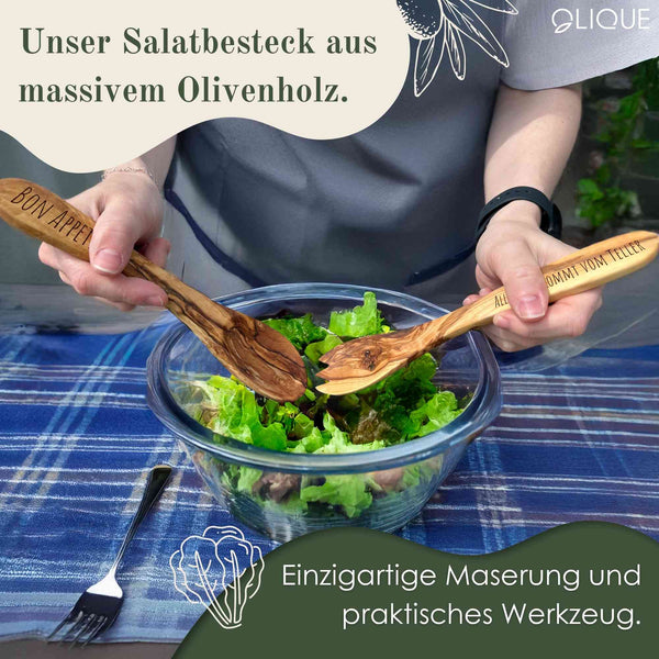 Salatbesteck aus Olivenholz – In 3 Größen für stilvolles Servieren (personalisierbar)