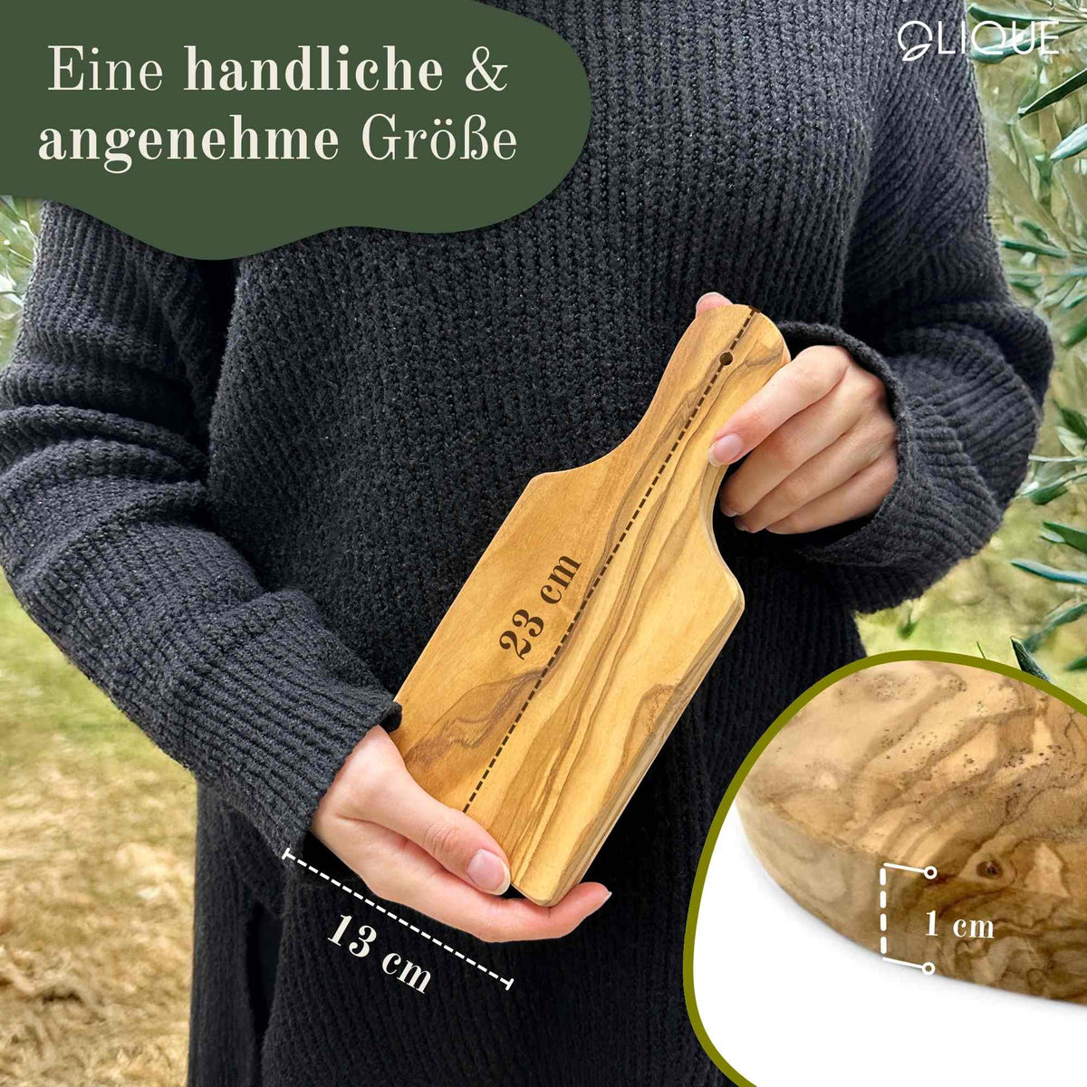 Kräuterbrett mit Griff personalisiert, Olivenholz - Rustikales Olivenholzbrett mit Gravur als Hochzeitsgeschenk