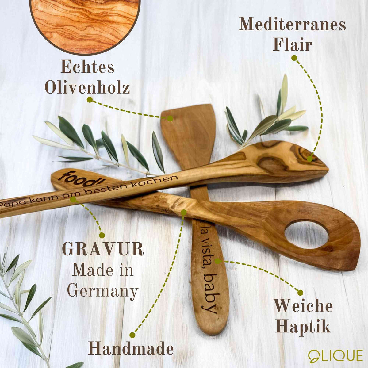 Kochlöffel Set aus Olivenholz – personalisierbar, nachhaltig & robust