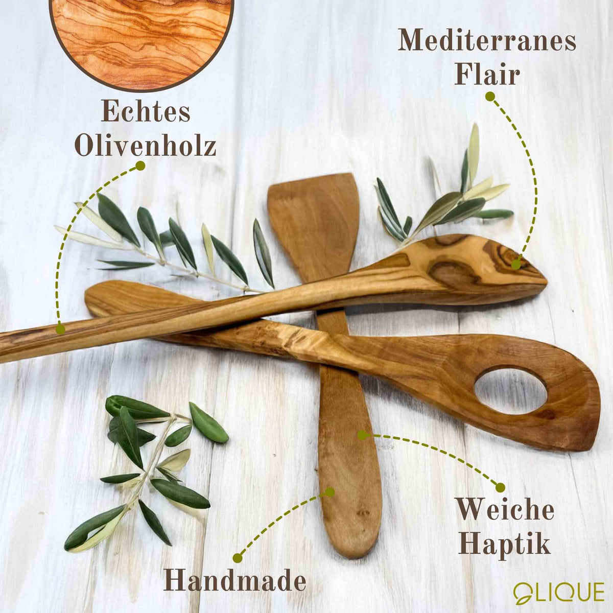 Kochlöffel aus Olivenholz 30 cm mit Ecke – Nachhaltiger Holzlöffel zum Kochen, Rühren & Braten