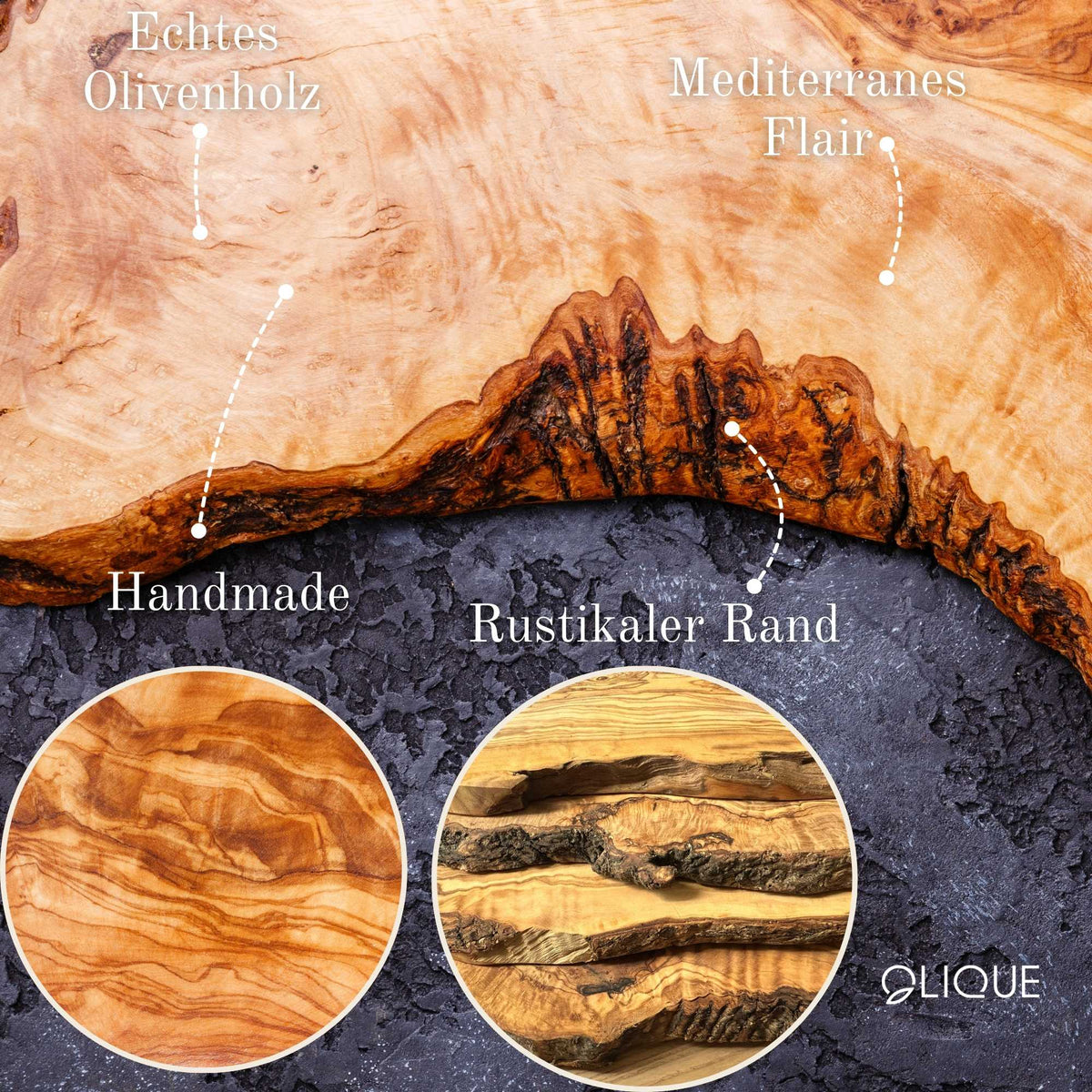 Tranchierbrett aus Olivenholz mit Rustikalem Rand & Saftrille – Hochwertige Schneidebretter