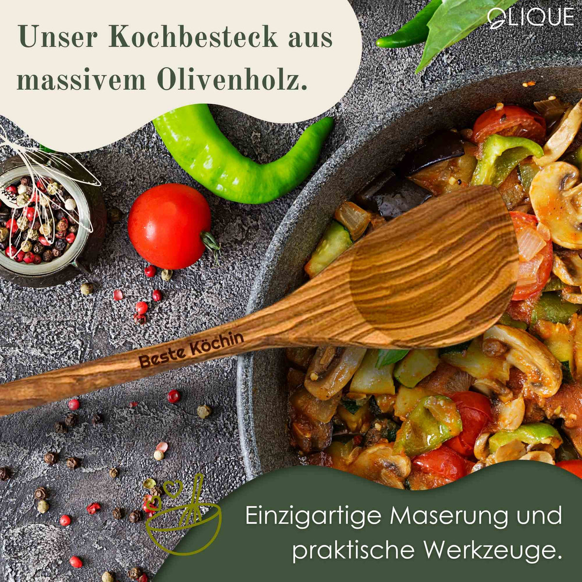 Personalisierter Kochlöffel aus Olivenholz mit Gravur & Ecke – Nachhaltig & Handgemacht