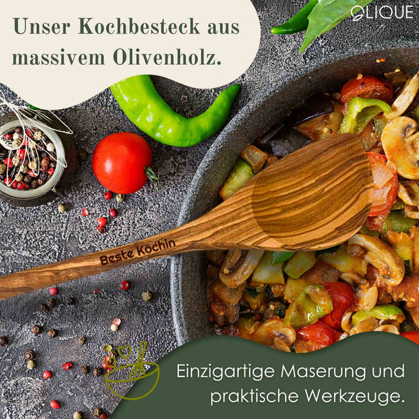 Personalisierter Kochlöffel aus Olivenholz mit Gravur & Ecke – Nachhaltig & Handgemacht