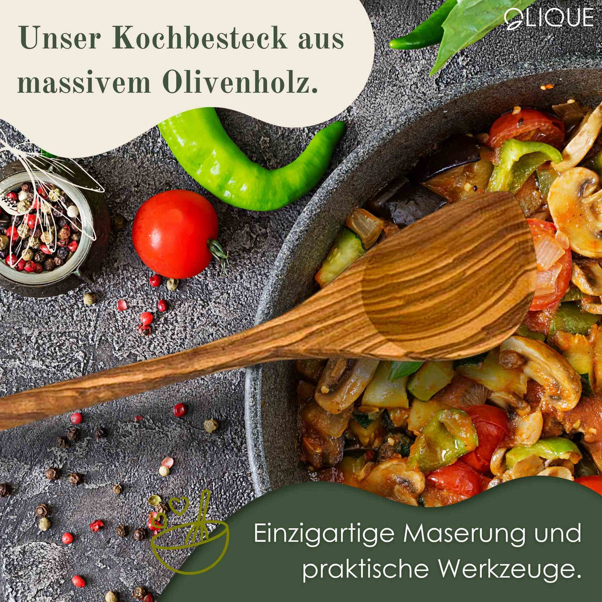 Kochlöffel aus Olivenholz 30 cm mit Ecke – Nachhaltiger Holzlöffel zum Kochen, Rühren & Braten