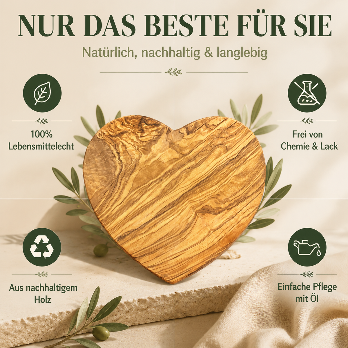 Herzform-Holzbrett – Hochzeitsgeschenk personalisiert aus Olivenholz