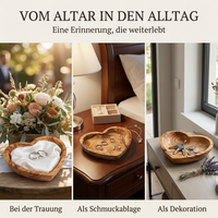 Ringkissen Hochzeit aus Olivenholz, personalisierbar