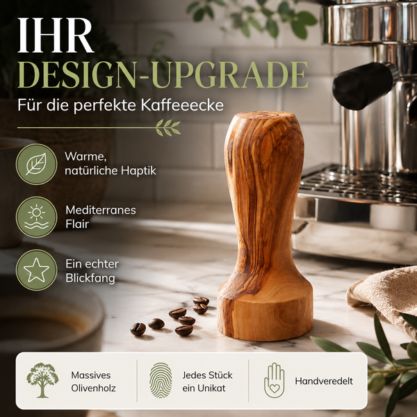 Personalisierbarer Kaffeestampfer aus Olivenholz – Tamper Ø 45 mm